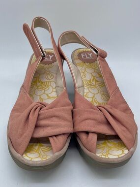 FLY LONDON Yata Pink Nubuck Suede Wedge Sling Back Peep Toe Sandals size 40